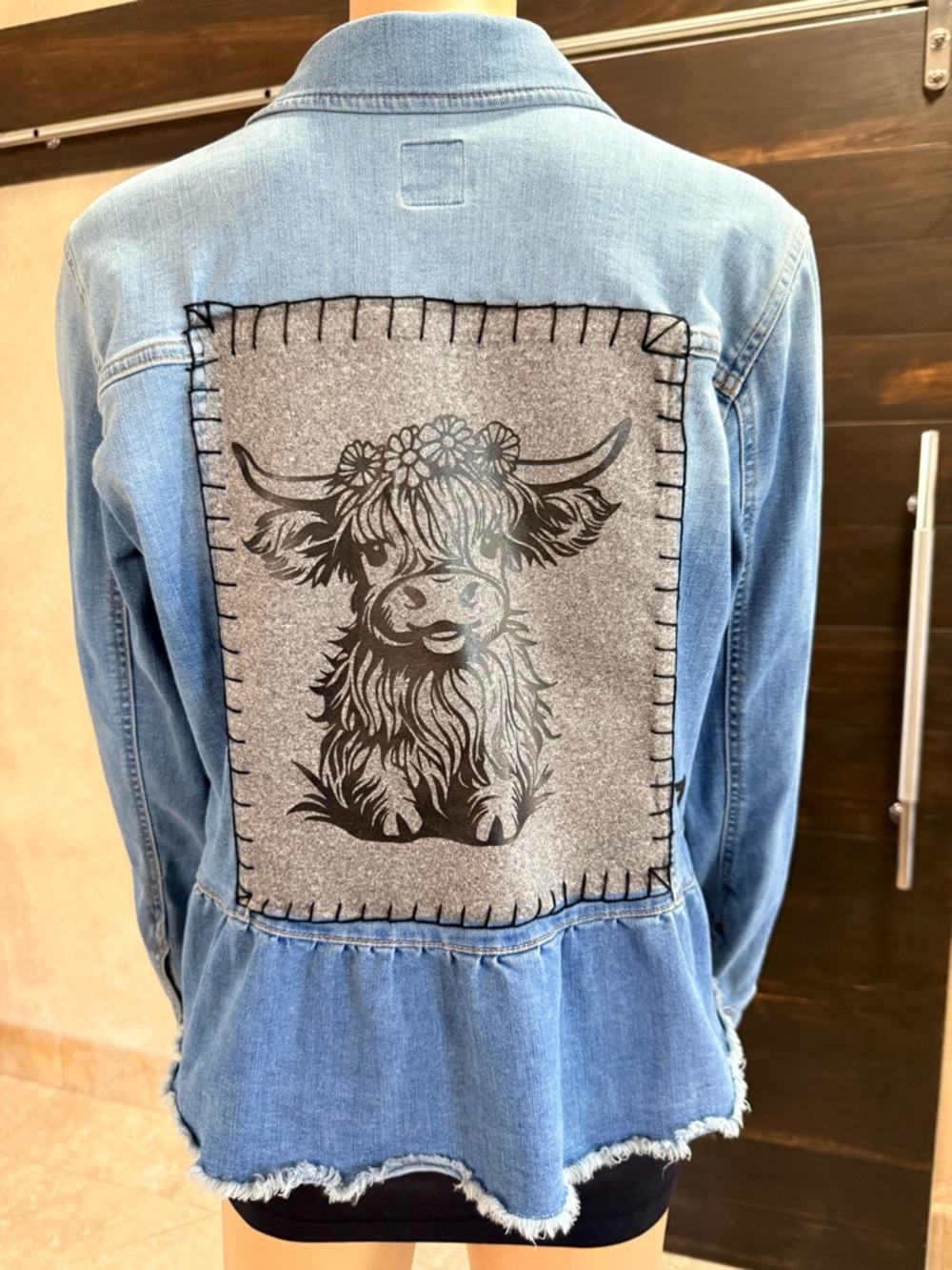 Upcycled J.Jill Denim Highland Cow Jacket Size S